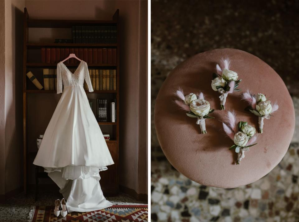 wedding gown and boutonniere | Laura Stramacchia | Wedding Photography